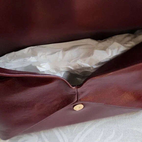 SAINT LAURENT Cassandre Large Envelope Pouch in Shiny Leather Dark Ruby - Picture 7 of 7